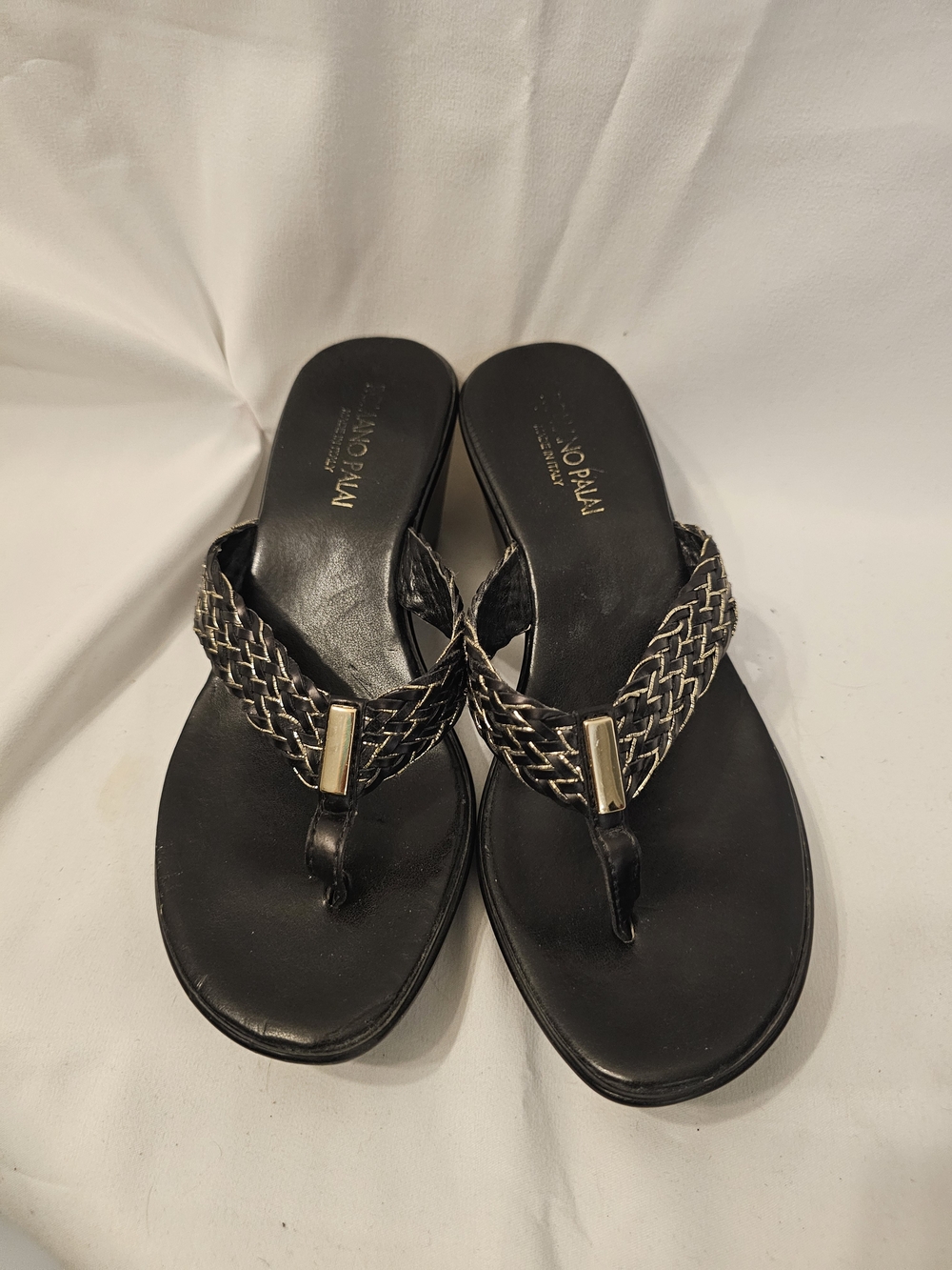 Black Braided Leather Thong Sandals